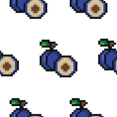 Fototapete - pixel art style garden fruit pattern, namely plum icons, retro 8-bit graphics style with visible square pixels and minimal color palette