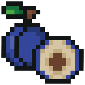 garden fruit icon in pixel art style namely plum icons, retro 8-bit graphics style with visible square pixels and minimal color palette