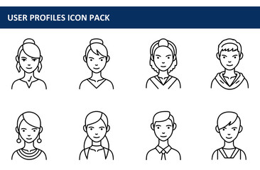 Poster - Line art illustrations of diverse user profiles in various clothing styles. Simple portraits of people of different genders and ages in casual and professional settings.