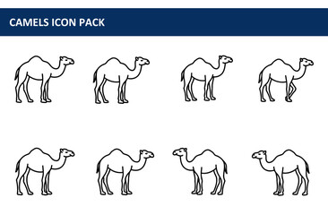 Poster - Simple line drawing of camels in profile view. Multiple camels in various positions against a plain background.