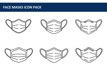 Poster - Face mask icons in a simple, outline style. Various perspectives of face masks with ear loops.