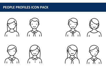 Poster - Profile icons of diverse people in business attire. Simple, smiling figures in various poses.