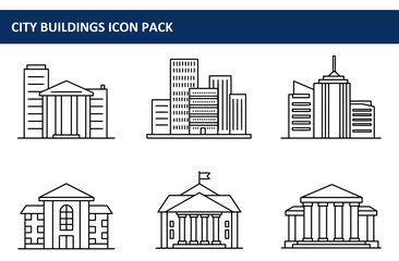 Poster - City buildings line art collection showcasing various architectural styles. Collection of iconic structures with simple, clean lines, depicting modern and classic architectural styles.