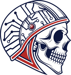 Fototapete - Creative hacker emblem featuring a skull integrated with intricate circuit board patterns and digital technology elements symbolizing cybersecurity and innovation
