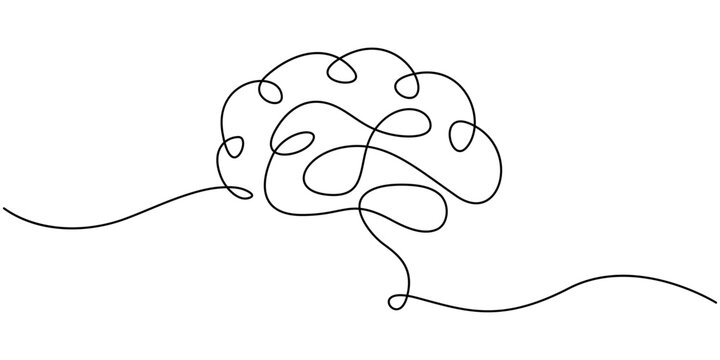 continuous single drawn one line brain hand-drawn picture silhouette. Line art. Doodle, Continuous Line Drawing of Brain Icon. Hand Drawn Symbol Vector Illustration, Continuous Line Drawing of Brain