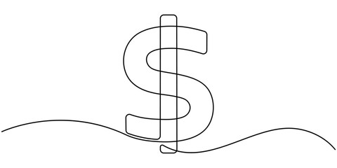 Fototapete - Doller continuous one line drawing, Continuous Line Drawing of Money Icon. Hand Drawn Symbol Vector Illustration, Business Cycle Continuous Line Editable Icon, Saving Money Single Line Icon
