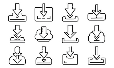 Fototapete - Collection of vector download icons representing cloud storage and file download operations for digital platforms.