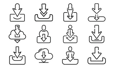 Fototapete - Collection of simple download icon illustrations displaying arrows with boxes and outlines for websites and applications