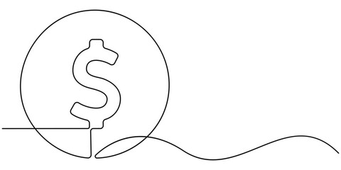 Fototapete - Doller continuous one line drawing, Continuous Line Drawing of Money Icon. Hand Drawn Symbol Vector Illustration, Business Cycle Continuous Line Editable Icon, Saving Money Single Line Icon