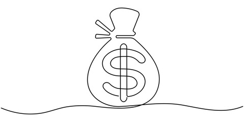 Fototapete - Doller continuous one line drawing, Continuous Line Drawing of Money Icon. Hand Drawn Symbol Vector Illustration, Business Cycle Continuous Line Editable Icon, Saving Money Single Line Icon