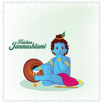 Lord krishna Happy janmashtami indian festival banner