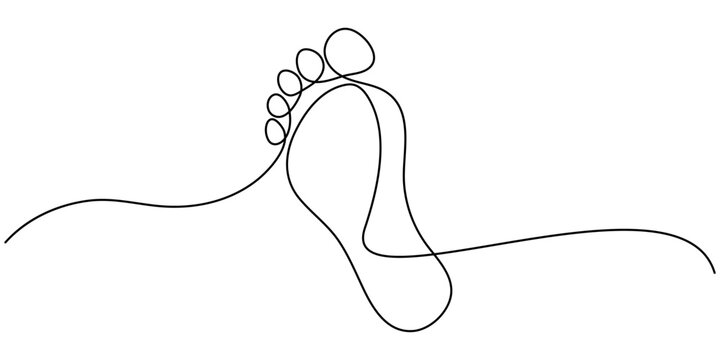 One line drawing of a Footprints, Ecological Footprint Continuous Line Editable Icon, Human foot print continuous one line drawing, Footprint - Environment Thin Line Icon, Foot Print Drawing