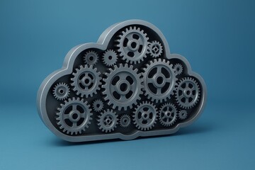 Fototapete - Cloud Computing Innovation: A stylized representation of cloud computing, featuring a cloud-shaped structure intricately filled with gears.