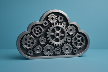 Fototapete - Cloud of Innovation: A dynamic image of a cloud, crafted with intricate gears, symbolizes the complex machinery of innovation and technology.