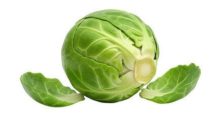 Poster - Fresh green brussels sprout with loose leaves on a neutral background