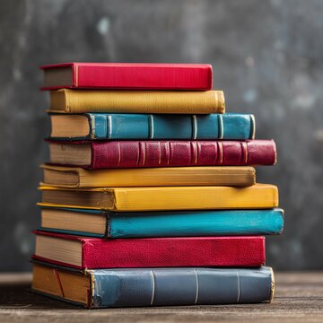 Stack of colorful vintage books