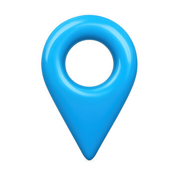 Bright blue 3d rendered location pin icon with a hole in the middle isolated on transparent background