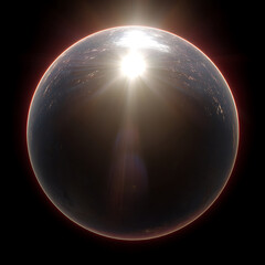 Wall Mural - Abstract exoplanet with a glimmering atmosphere and city lights in a dark space setting