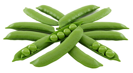 Poster - Fresh green peas in pods arranged in a starburst pattern close up view