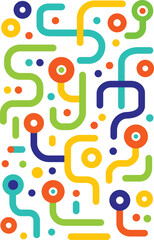 Poster - Colorful abstract pattern with curved lines, circles, and dots on transparency background, playful geometric design, modern and vibrant