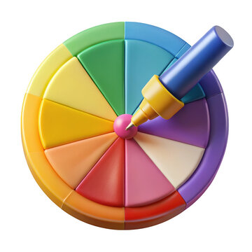 Colorful color wheel with marker pen isolated on transparent background