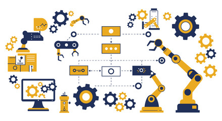 Poster - Industrial automation and robotics system vector illustration for technology design
