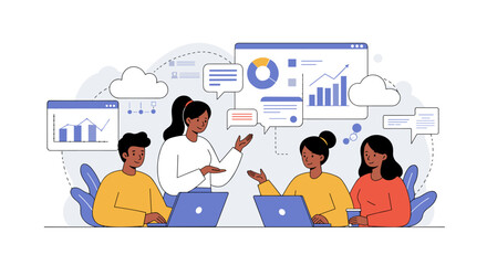 Poster - Teamwork and collaboration in business analytics vector illustration for design and print