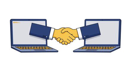 Aufkleber - Online business agreement vector illustration - digital handshake concept for virtual collaboration and networking