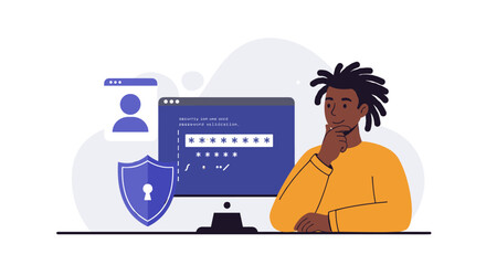 Poster - Cybersecurity concept vector illustration featuring password validation in flat style