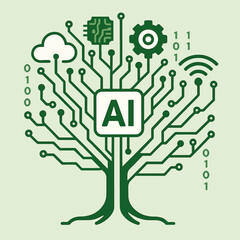 Poster - Simple Flat Style Artificial Intelligence Tree Illustration Creative Concept