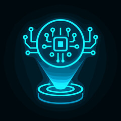 Fototapete - Futuristic Glowing Neon Technology Chip Circuit Board Hologram Icon