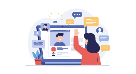 Poster - Online meeting communication vector illustration for digital collaboration and virtual team interaction in a flat style