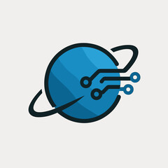 Poster - Modern Futuristic Planet Technology Circuit Logo Design Illustration