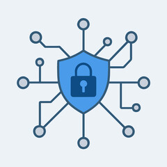Poster - Modern Flat Line Security Shield Lock Digital Protection Icon