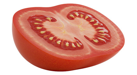 Poster - Fresh tomato half showcasing seeds and juicy interior on a dark background