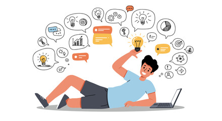 Poster - Creative brainstorming and innovation concept vector illustration in flat style