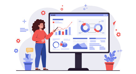 Poster - Business data analysis with charts and graphs vector illustration for digital presentation and design