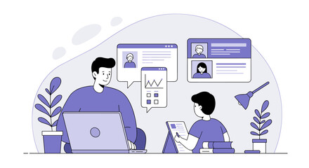Poster - Remote work and online learning vector illustration in modern style for educational and business design