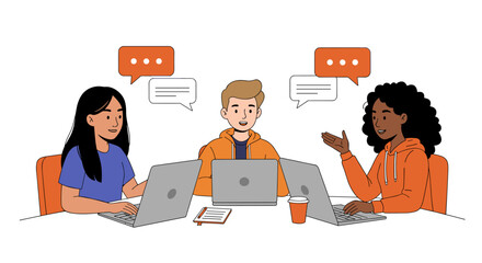 Poster - Collaborative teamwork in a modern office environment vector illustration