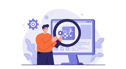 Fototapete - Data analysis and optimization concept vector illustration for web and print design in modern flat style