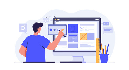 Fototapete - Web design process with ui and ux elements in a modern flat style vector illustration for digital design projects