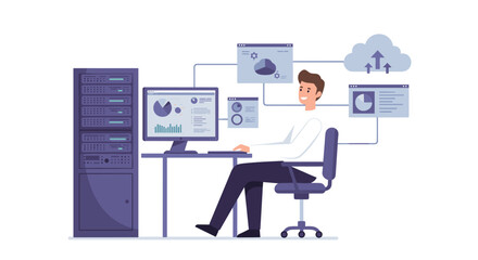 Aufkleber - It professional analyzing data in server room vector illustration for tech poster design