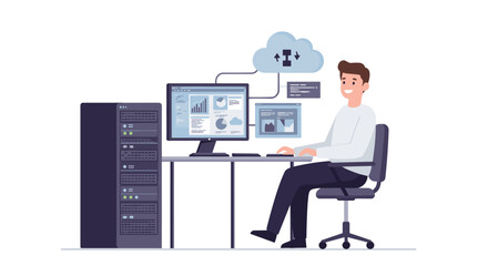 Poster - Data analysis and cloud computing vector illustration for business and technology designs