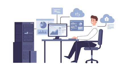 Poster - Data management and cloud computing vector illustration for technical design and business analytics