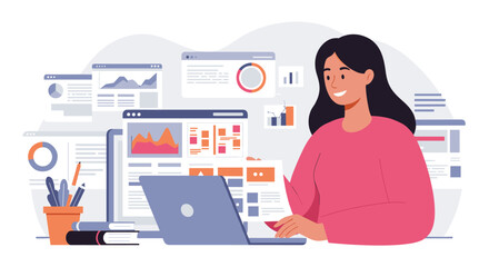 Poster - Business analytics and data visualization vector illustration for digital marketing design