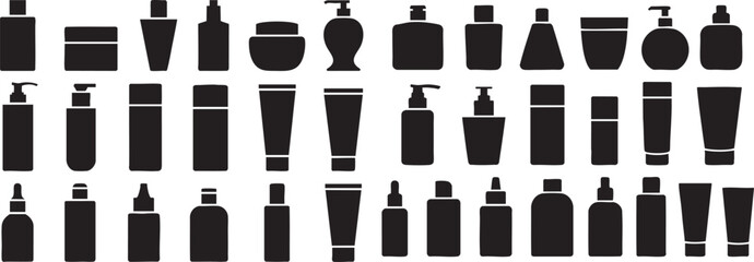 Poster - Cosmetic Bottle Silhouette Vector Set A Collection of Beauty Product Container Graphics for Skincare and Personal Care Designs on a Transparent Backdrop