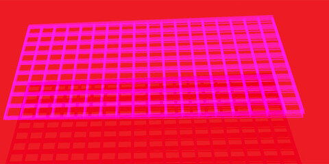 Aufkleber - Vibrant pink grid over a red background with layered reflections, forming an abstract futuristic digital pattern.
