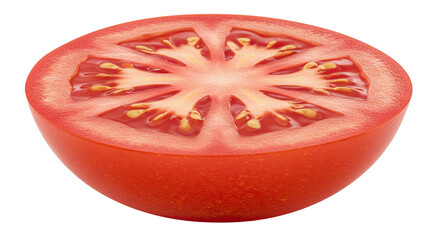 Poster - Freshly cut ripe tomato showcasing vibrant color and juicy interior texture