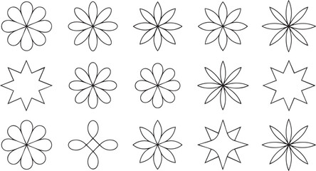 Poster - Outline Floral Shapes Vector Set A Collection of Simple Flower Line Art Illustrations for Graphic Design Projects and Minimalist Artworks Basic Botanical Pattern Designs