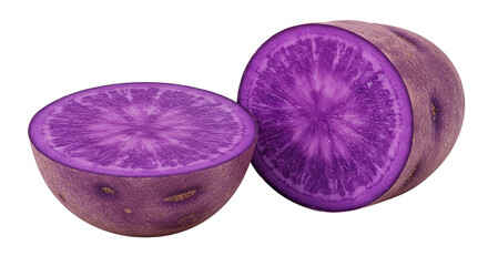 Poster - Halved purple potatoes showcasing vibrant color and unique texture closeup